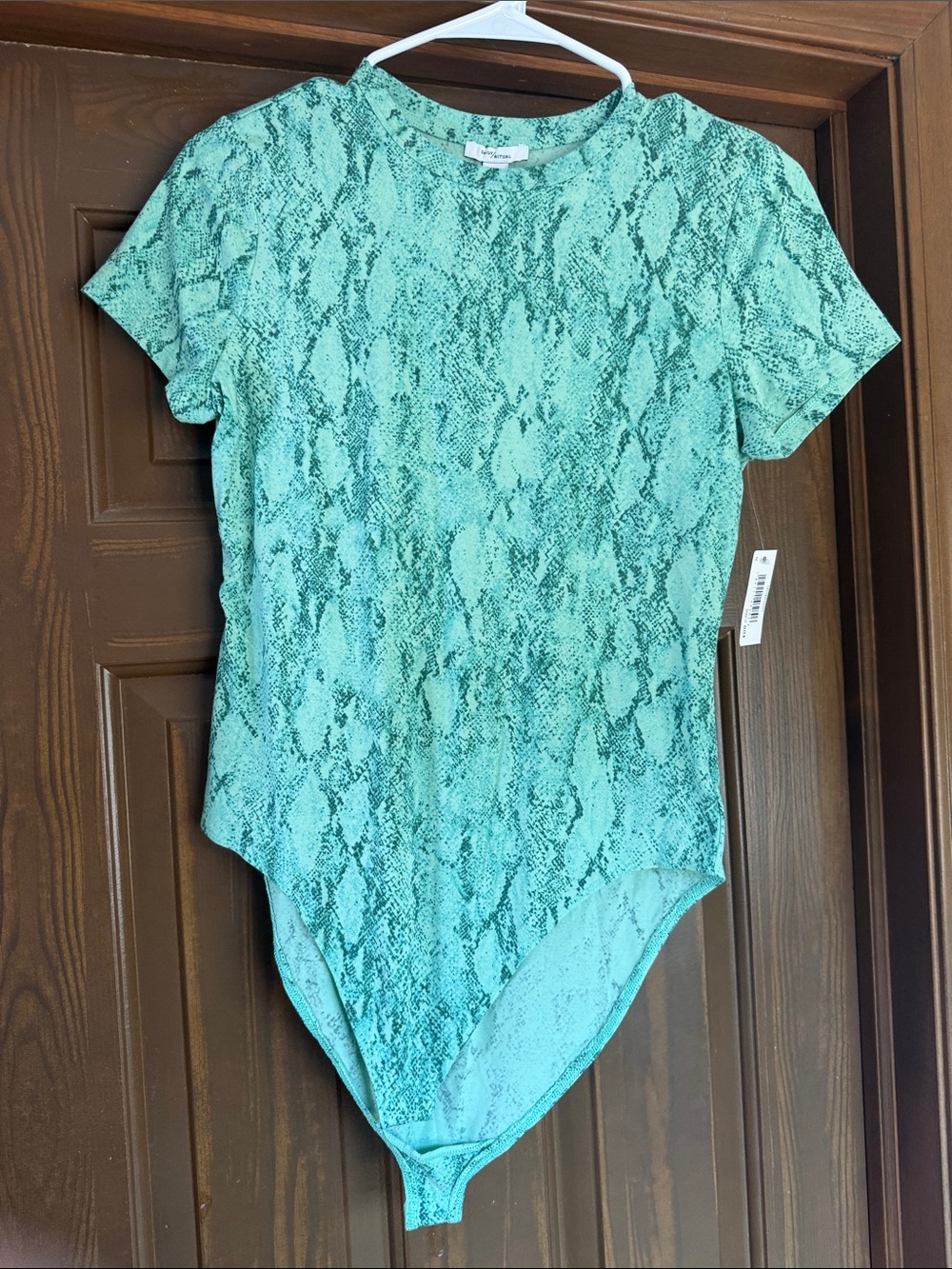 Daily Ritual Teal Snake-Print Short Sleeve Bodysuit